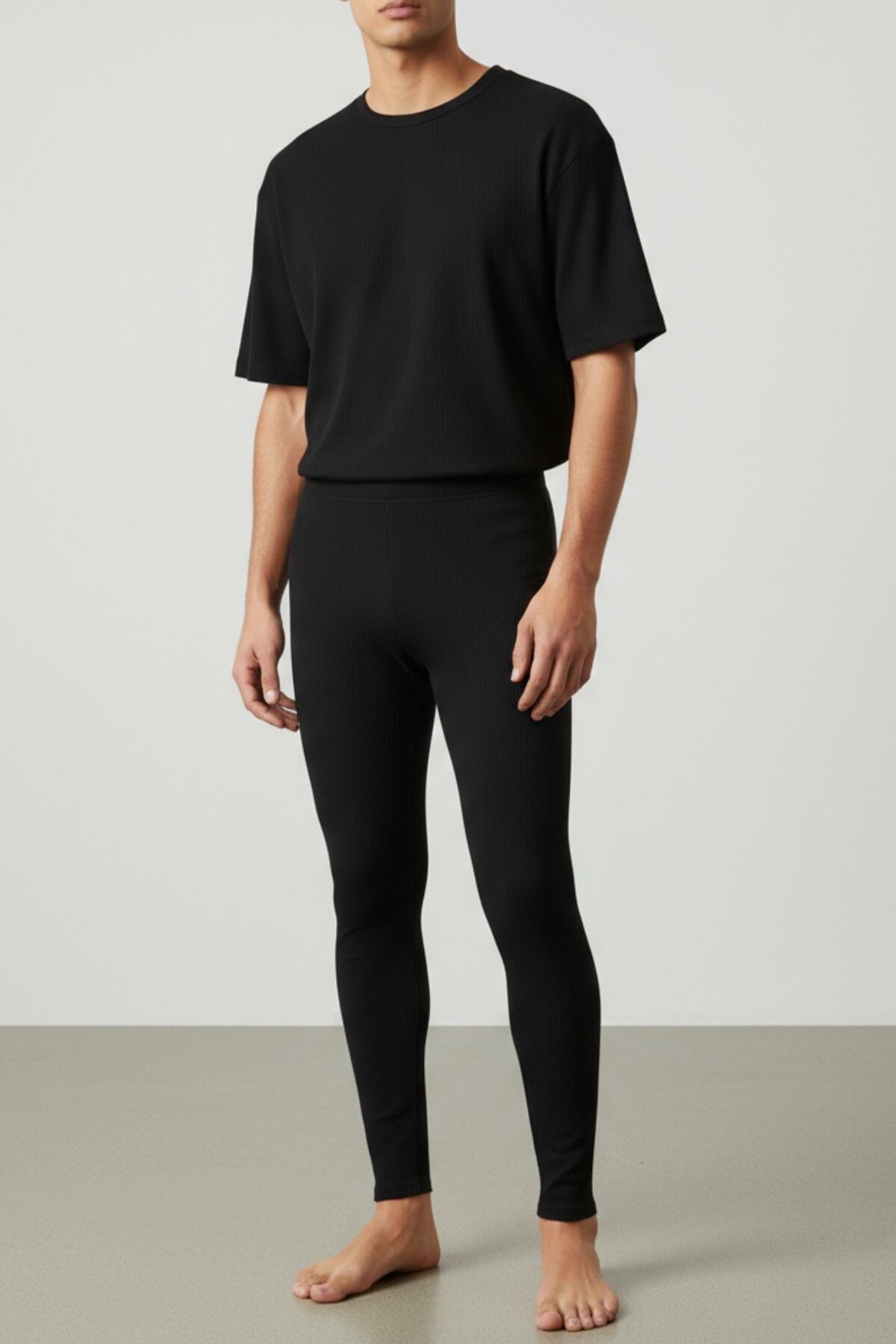 Unisex Lastikli Sıkmayan Nefes Alabilen Kışlık 2. Seviye Yüksek Bel Termal Tayt Siyah