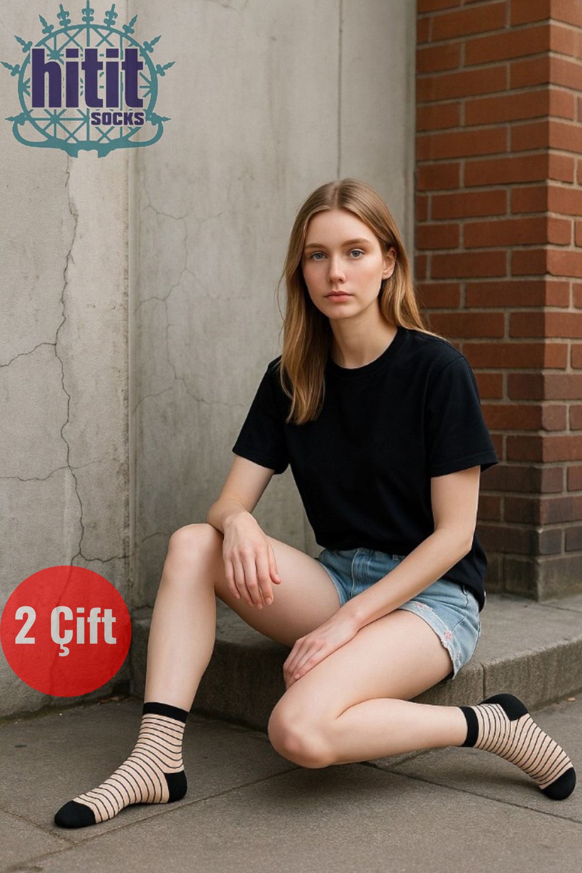 Kadın 2 Çift Premium Kalite Çizgili Şeffaf Tül Çorap