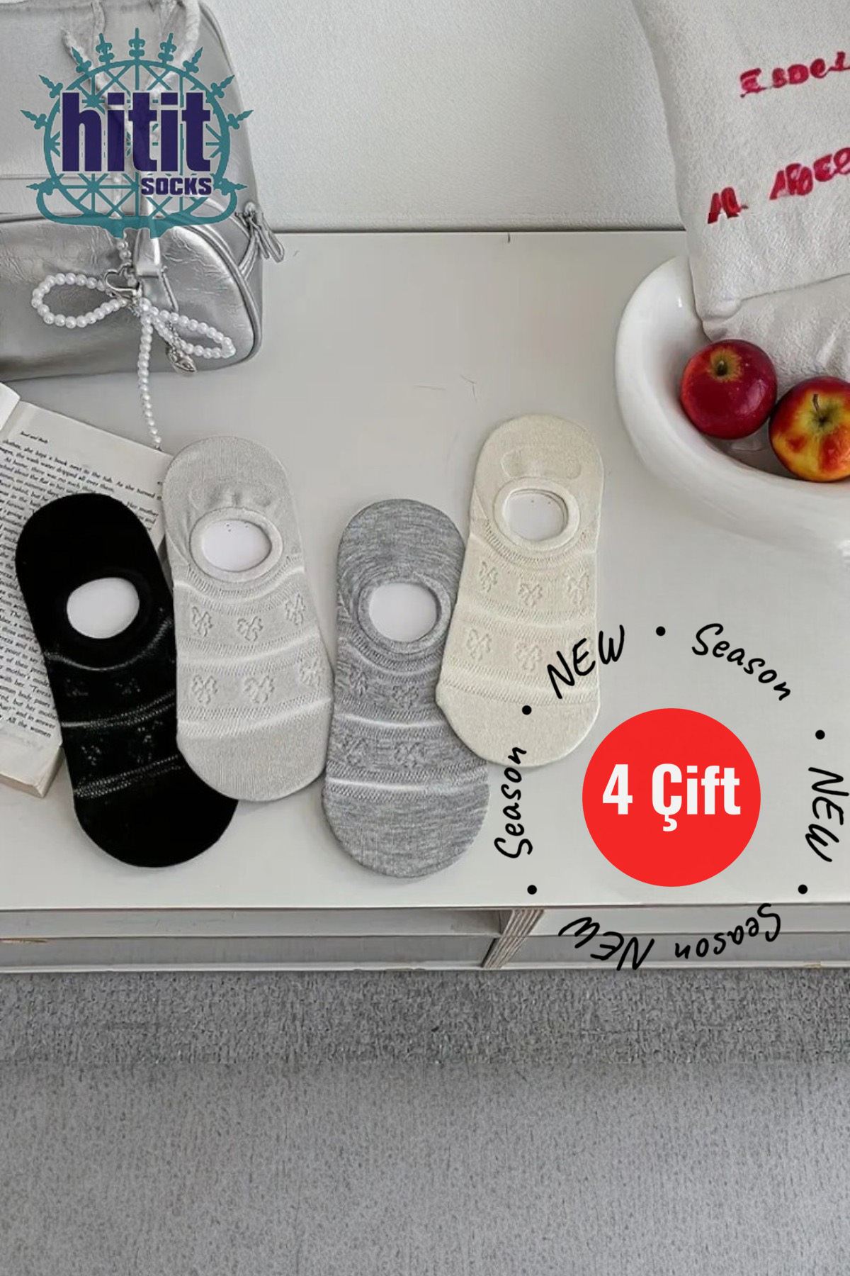 Kadın 4 Çift Premium Kalite Kelebek Desenli Babet Çorap