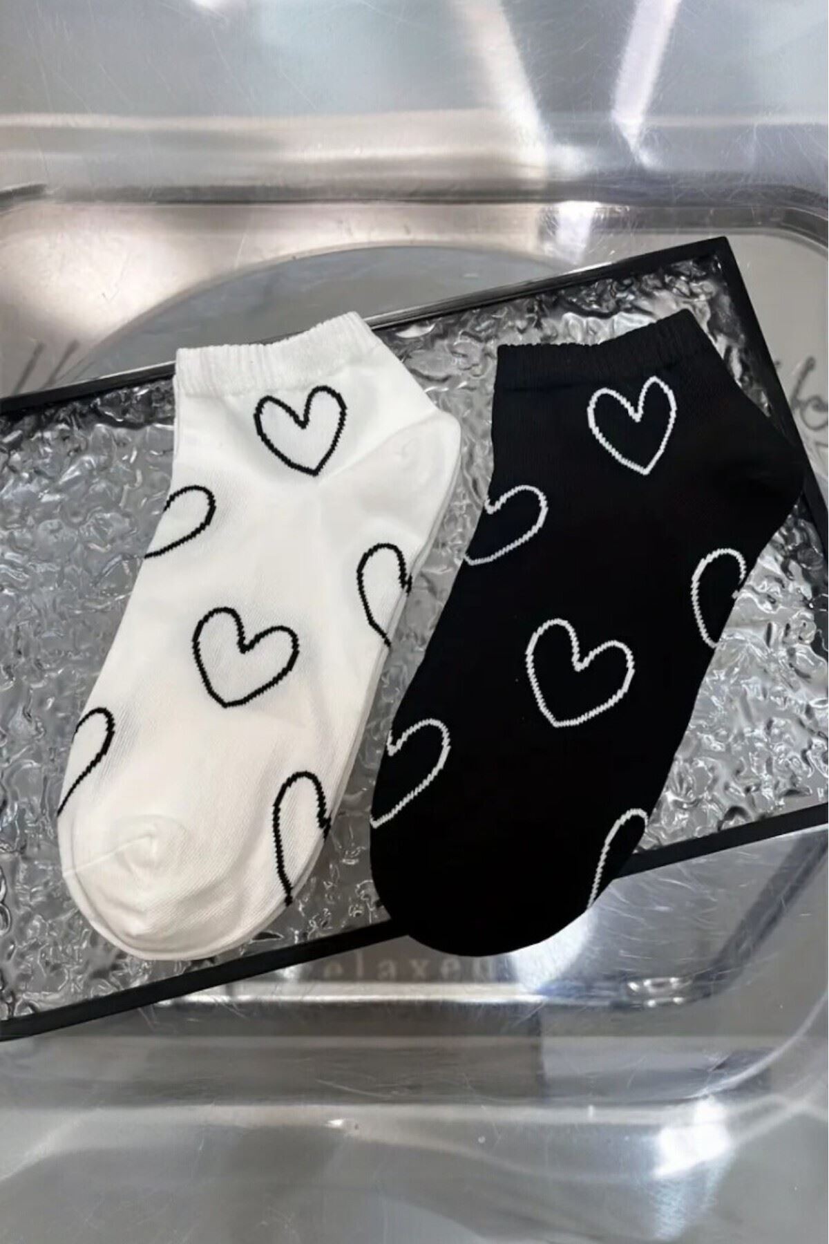 Kadın 4 Çift Premium Kalite Kalp Desenli Patik Çorap Çok Renkli