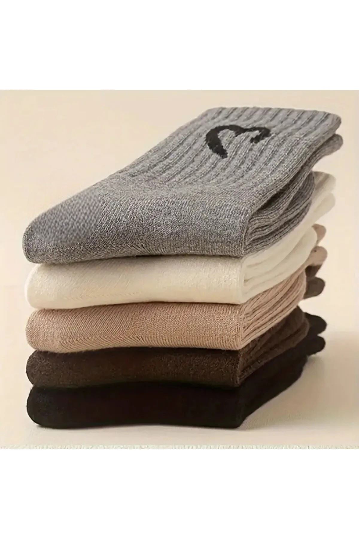 Kadın 5 Çift Premium Yüksek Pamuklu Yeni Kalp Desenli Casual Çorap Çok Renkli