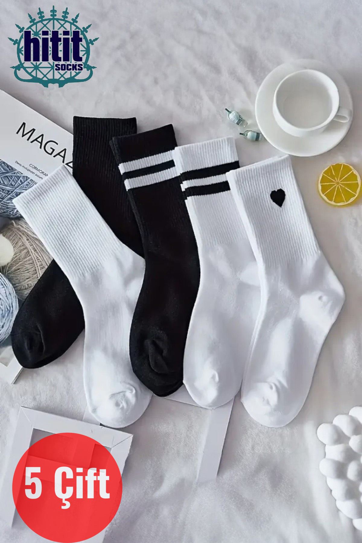 Unisex 5 Çift Premium Kalite Desenli Tenis Soket