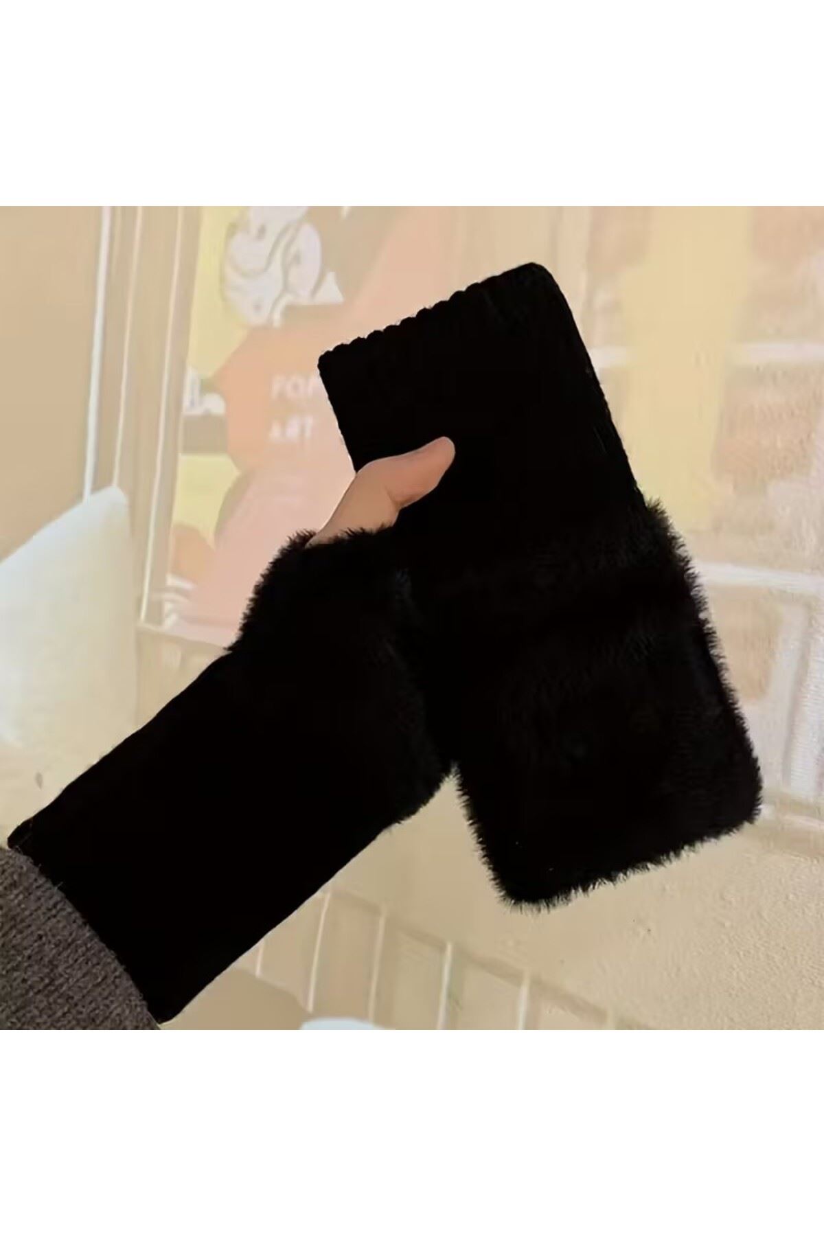 Kadın 1 Çift Kışlık Parmaksız Termal Esnek Polarlı Peluş Eldiven