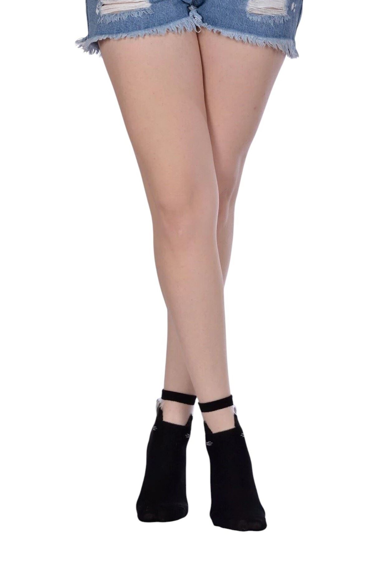Kadın 4 Çift Premium Kalite Kedili Tül Patik Çorap