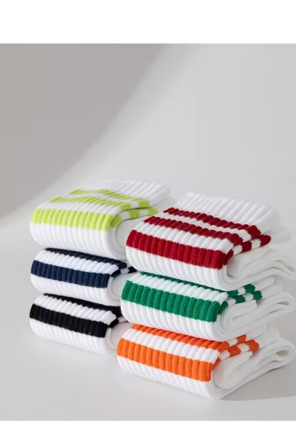 Unisex 6 Çift Renkli Çizgi Detaylı Premium Kalite Tüm Mevsime Uygun Günlük Kolej Çorap