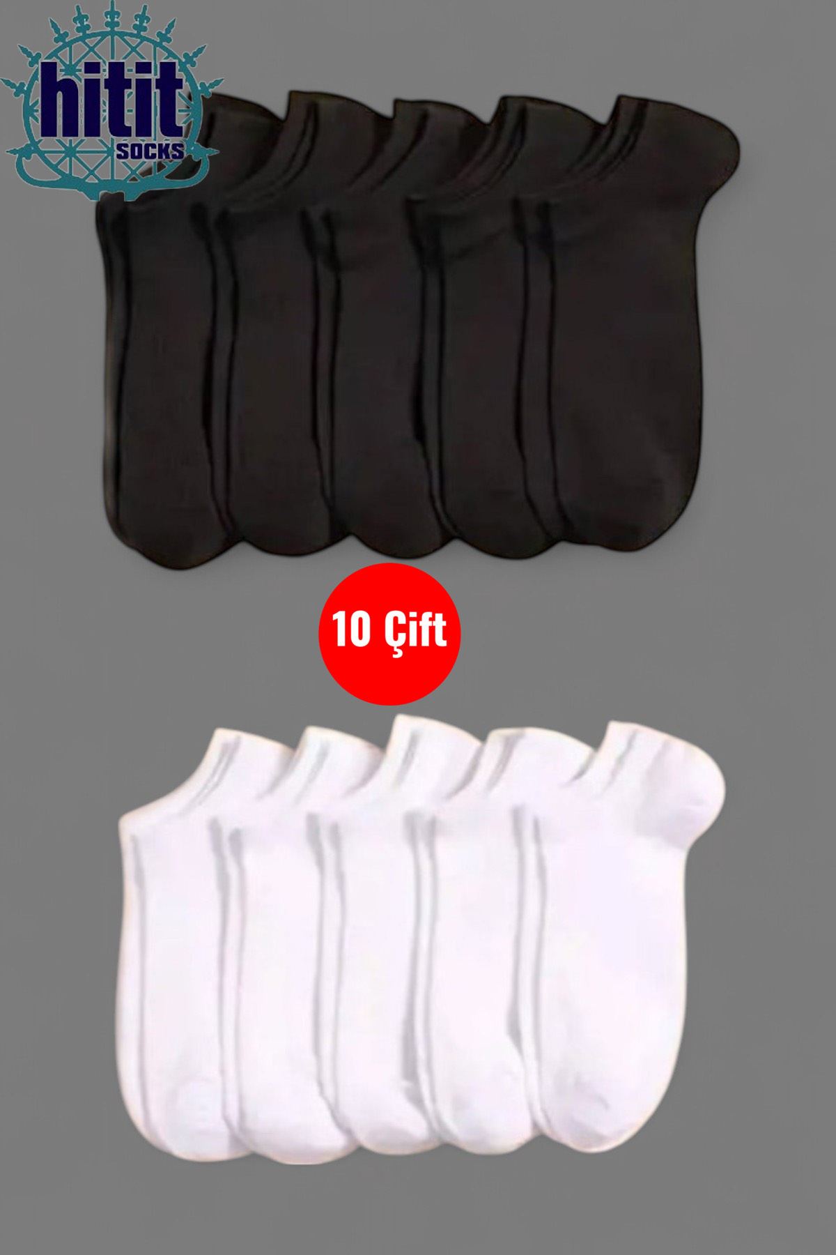 Hitit Sock Erkek 10 Çift Premium Kalite Pamuklu Düz Patik Siyah Beyaz