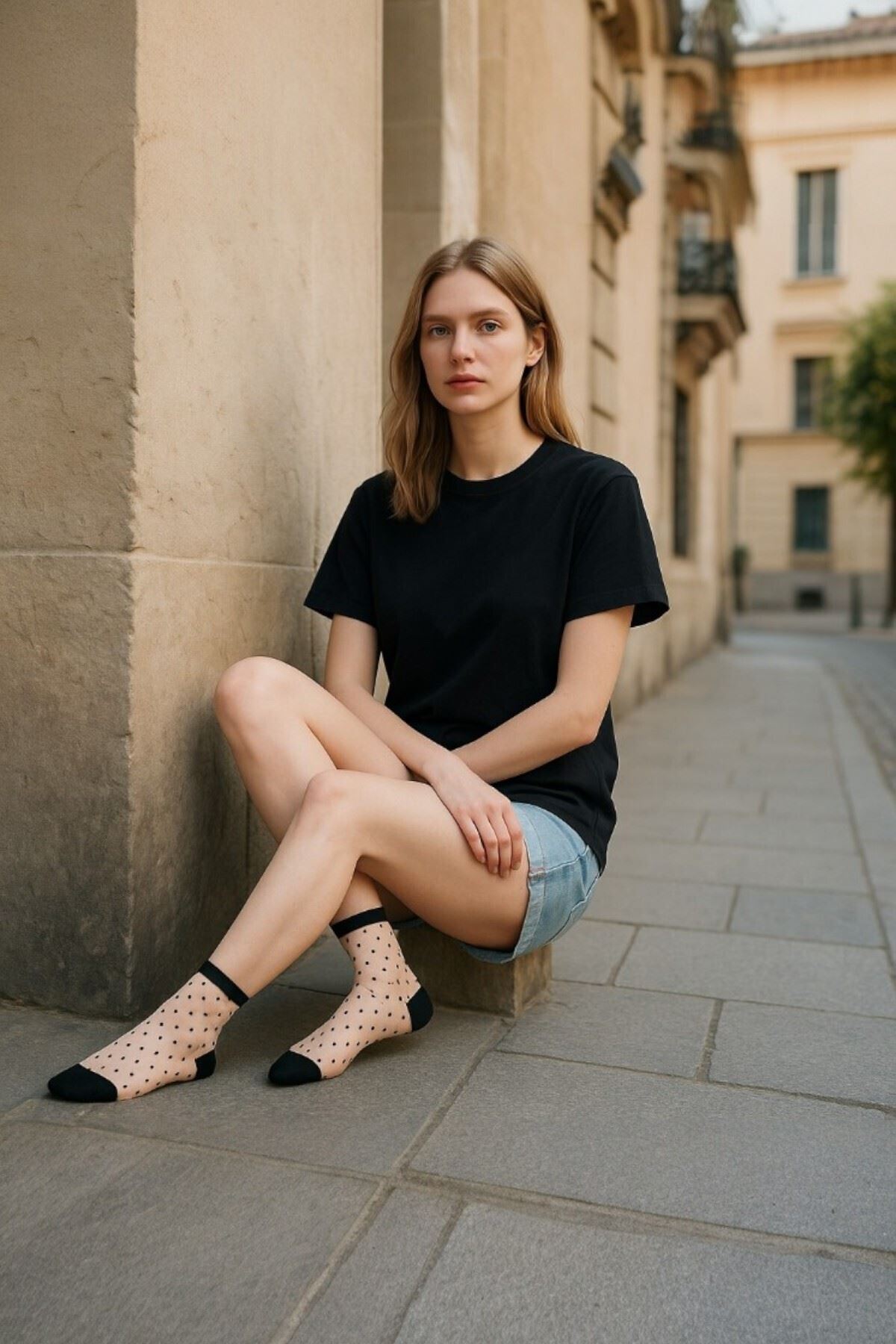 Kadın 2 Çift Kalite Puantiyeli Şeffaf Tül Çorap