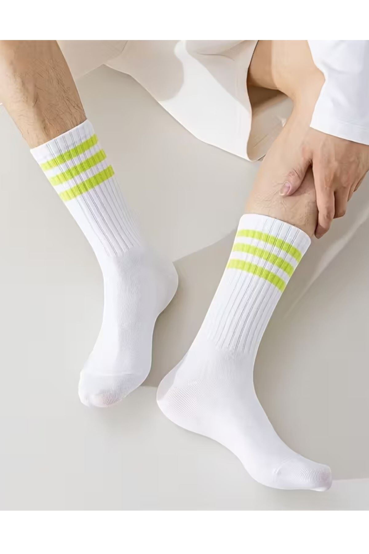 Unisex 6 Çift Renkli Çizgi Detaylı Premium Kalite Tüm Mevsime Uygun Günlük Kolej Çorap