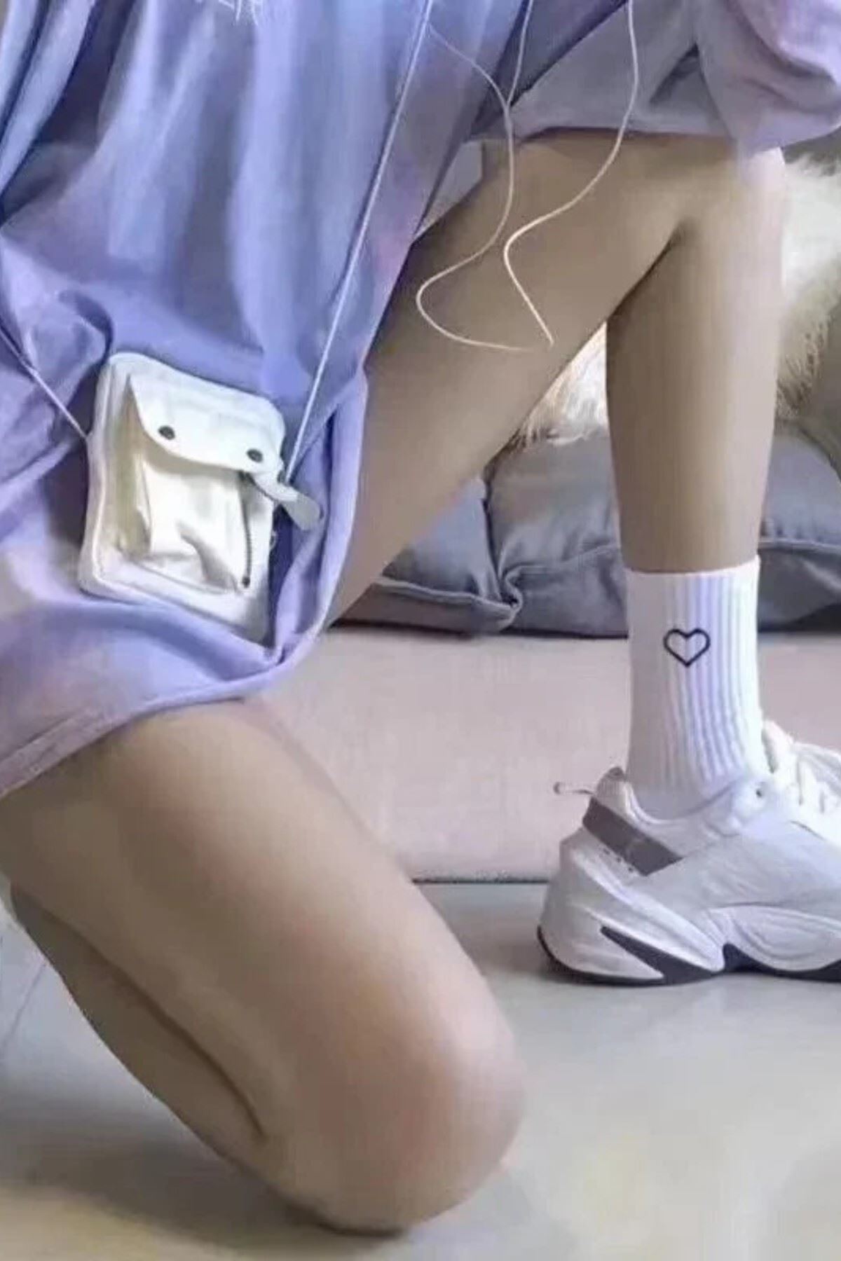 Kadın 6 Çift Premium Kalite Kalp Detaylı Tenis Çorap Siyah Beyaz Gri