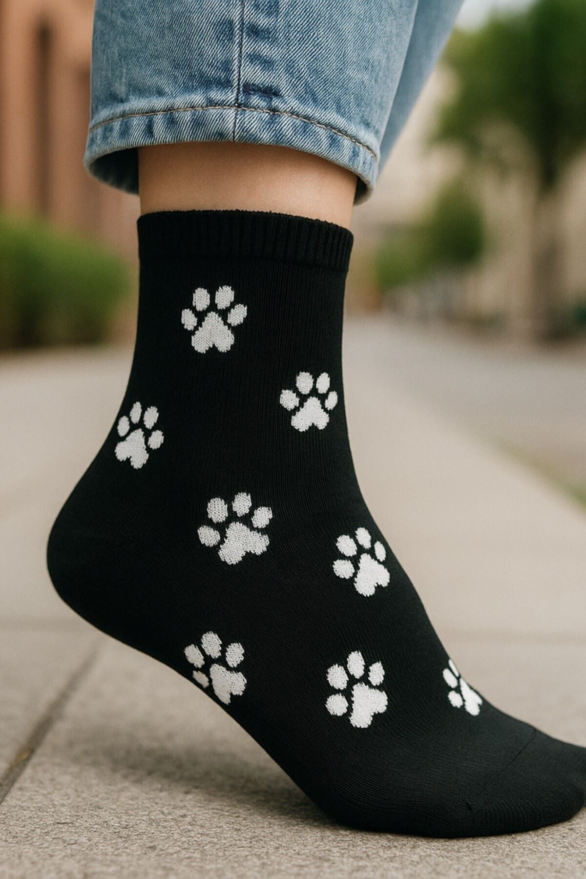 Unisex 3 Çift Premium Kalite Pati Desenli Patik Çorap Çok Renkli