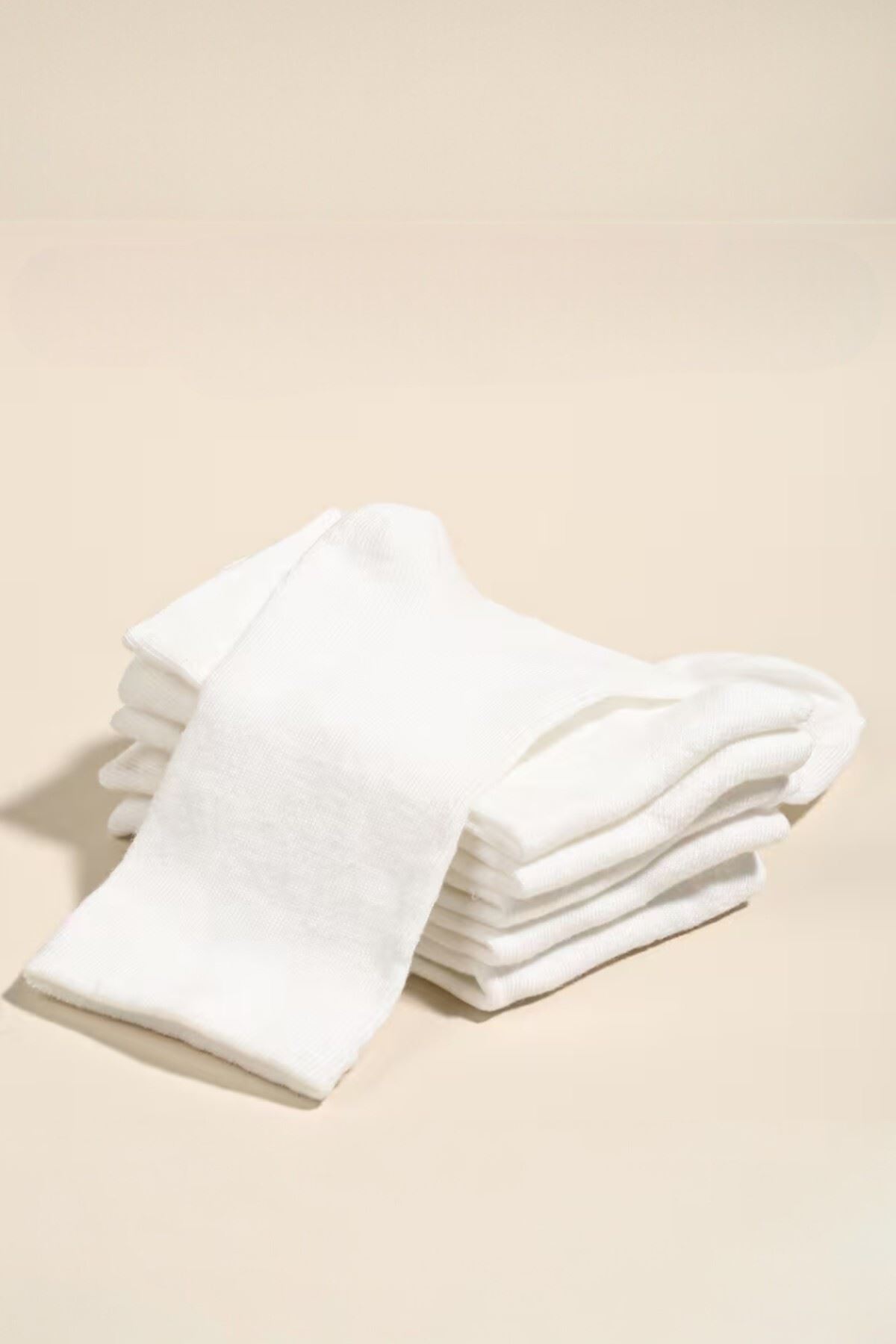 Erkek 5 Çift Düz Beyaz Soket Çorap Uzun Boğazlı Nefes Alan Esnek Boğazlı Sıkmayan