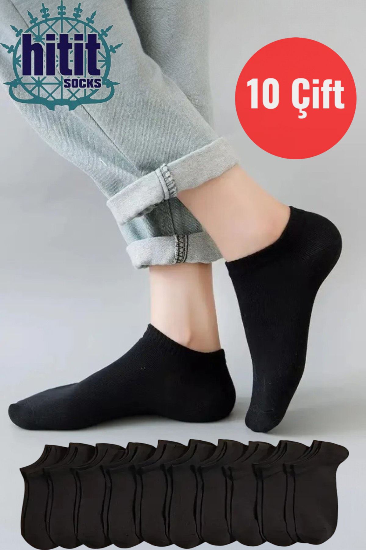 Hitit Sock Erkek 10 Çift Premium Kalite Pamuklu Düz Patik Siyah