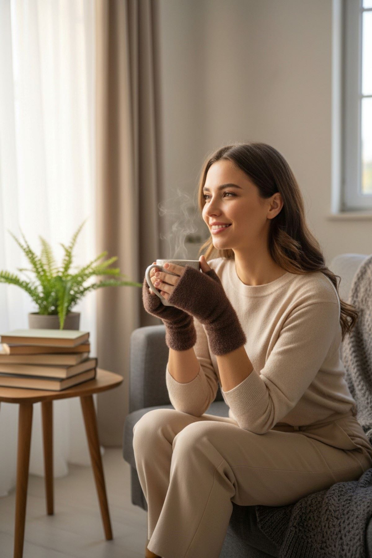 Kadın 1 Çift Kışlık Parmaksız Termal Esnek Polarlı Peluş Eldiven