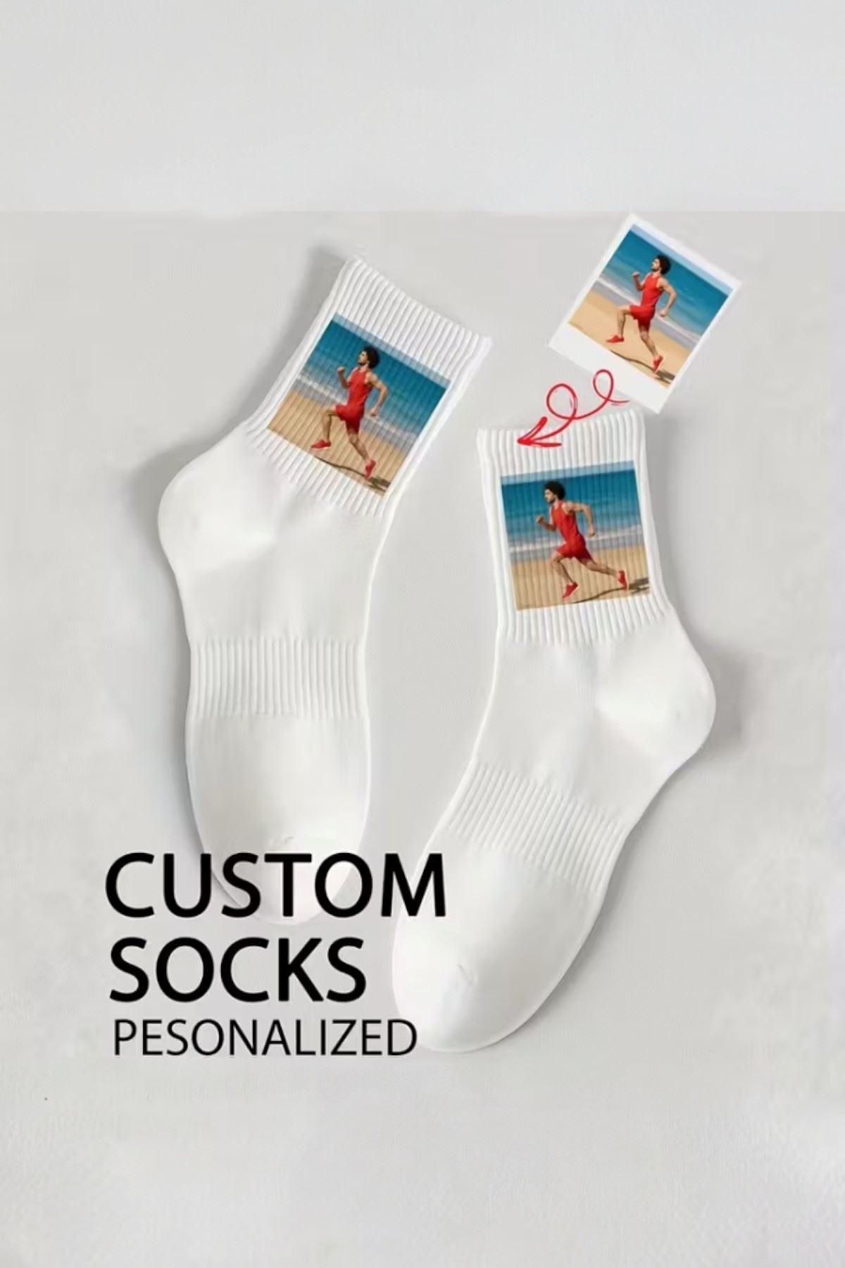 Hitit Socks Kişiye Özel Fotoğraf Baskılı ve Yazılı 1 Çift Uzun Kolej Çorap Beyaz