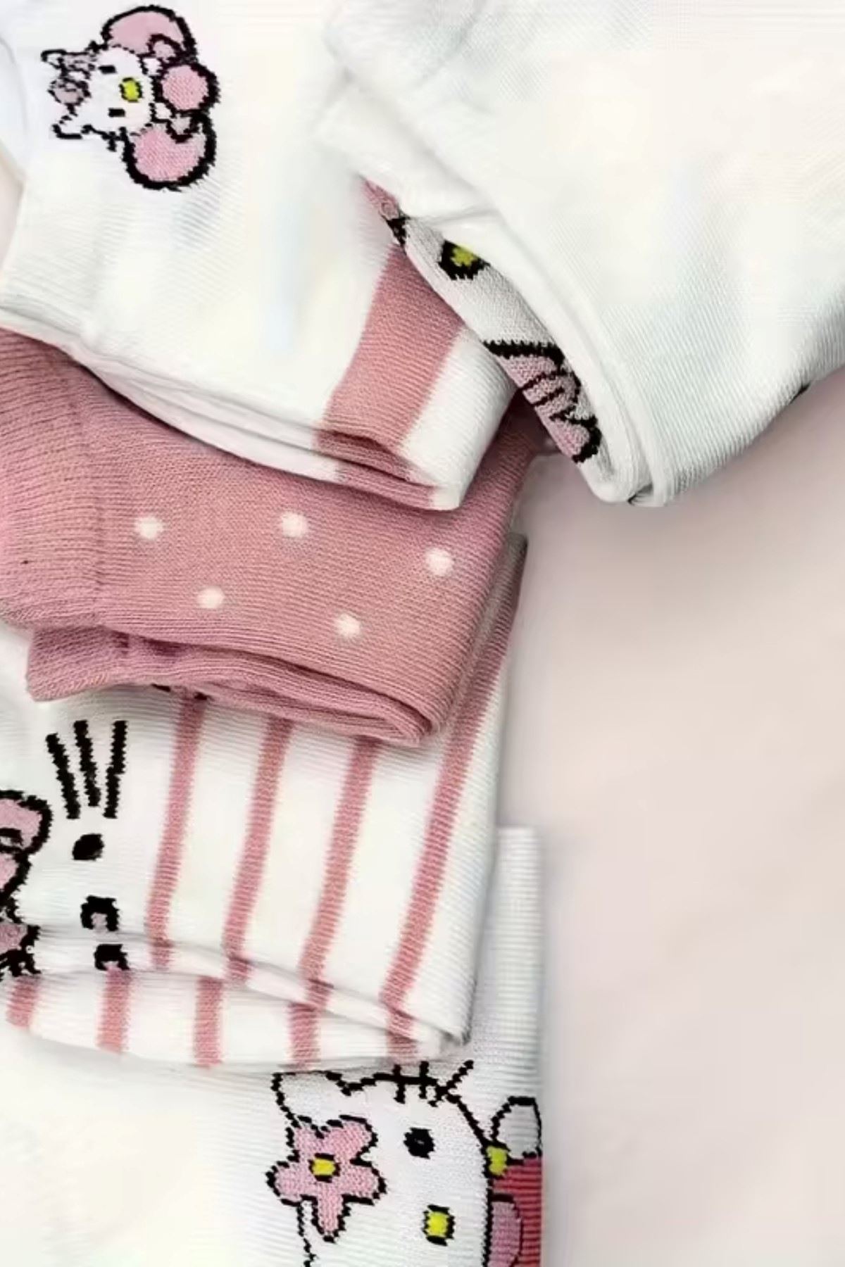 Hitit Socks Kadın 5 Çift Günlük Kullanıma Uygun Sevimli Kedi Desenli Kısa Patik Çorap Pembe