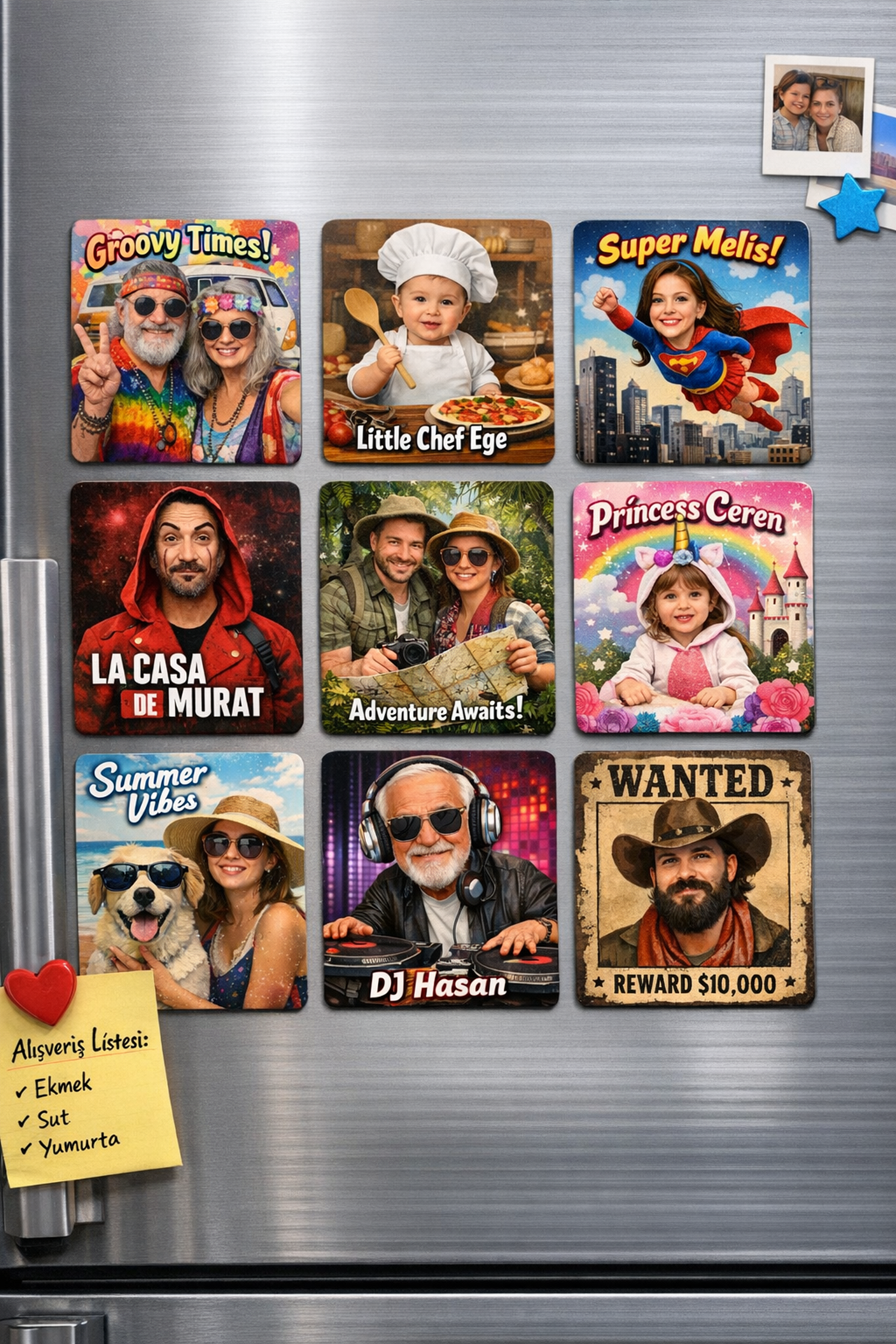 Kişiye Özel 9 Adet Fotoğraf Seti Magnet Mıknatıslı Demir Olan Her Yüzeye Yapıştır 6x9 cm