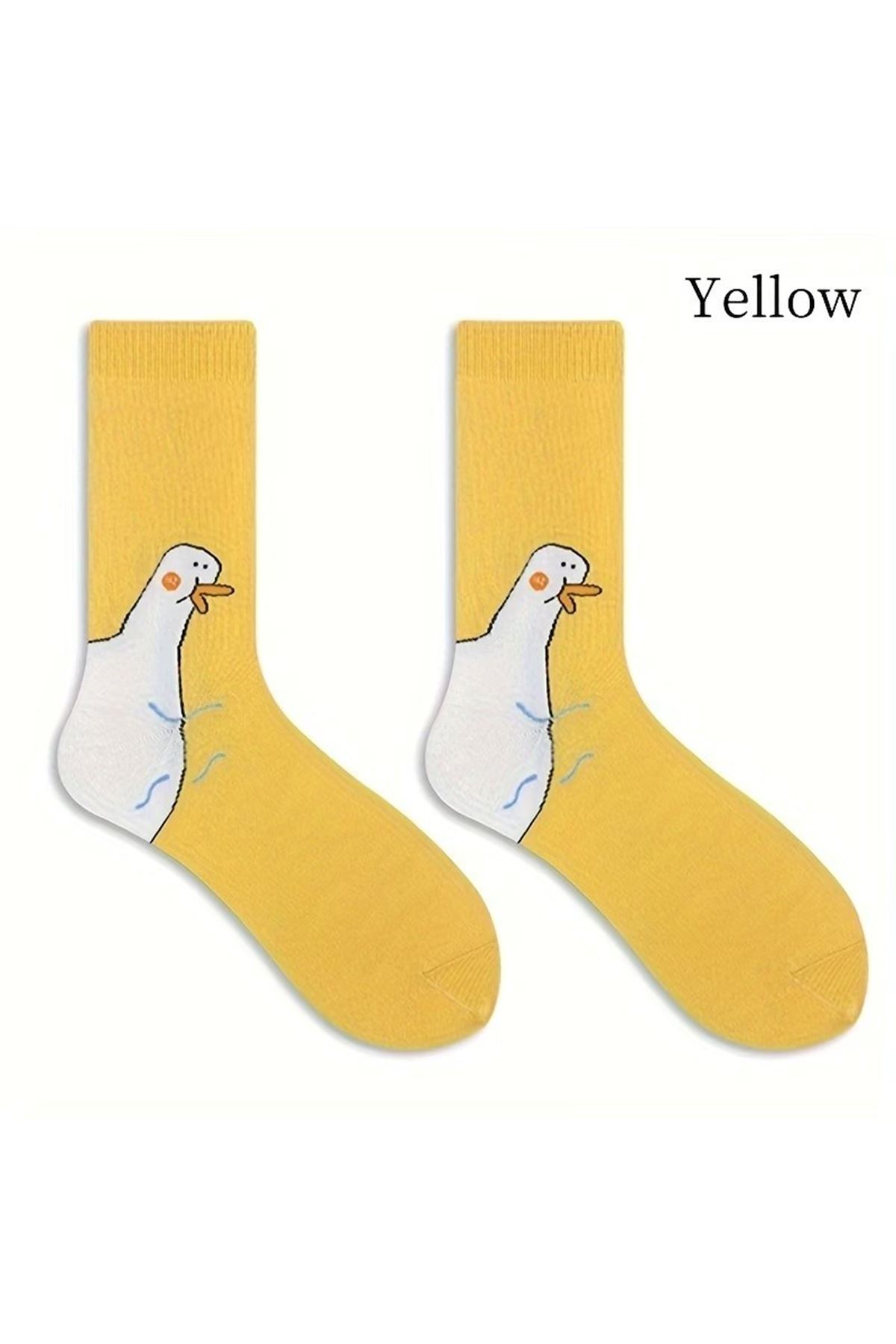 Hitit Socks Unisex 4 Çift Ördek Başı Desenli Çorap Ördek Desenli Uzun Soket Çorap 36-44 ARası