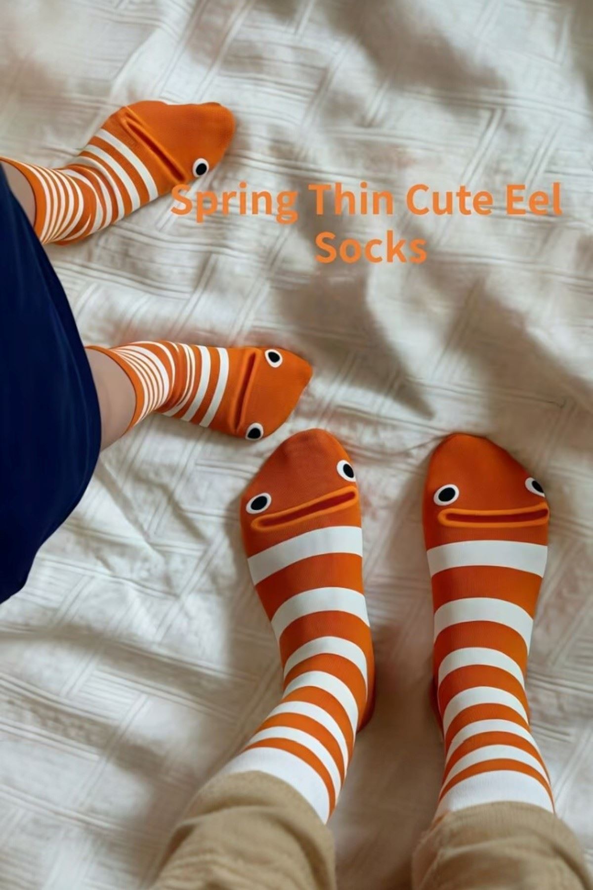 Hitit Socks 4 Çift Sevimli Yılan Balığı Desenli ve Çizgili Uzun Soket Çorap Çok Renkli 