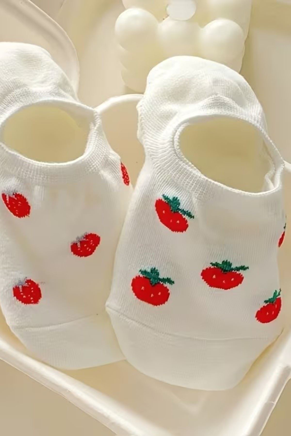 Hitit Socks Kadın 5 Çift Premium Kalite Meyve ve Çiçek Desenli Görünmeyen Kısa Çorap Çok Renkli