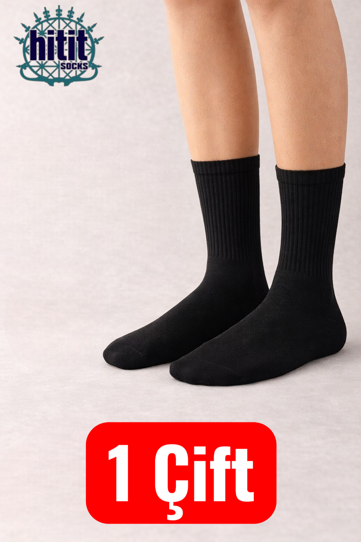 Hitit Socks 1 Çift Ekonomik Yüksek Pamuklu Düz Kolej Çorap Siyah
