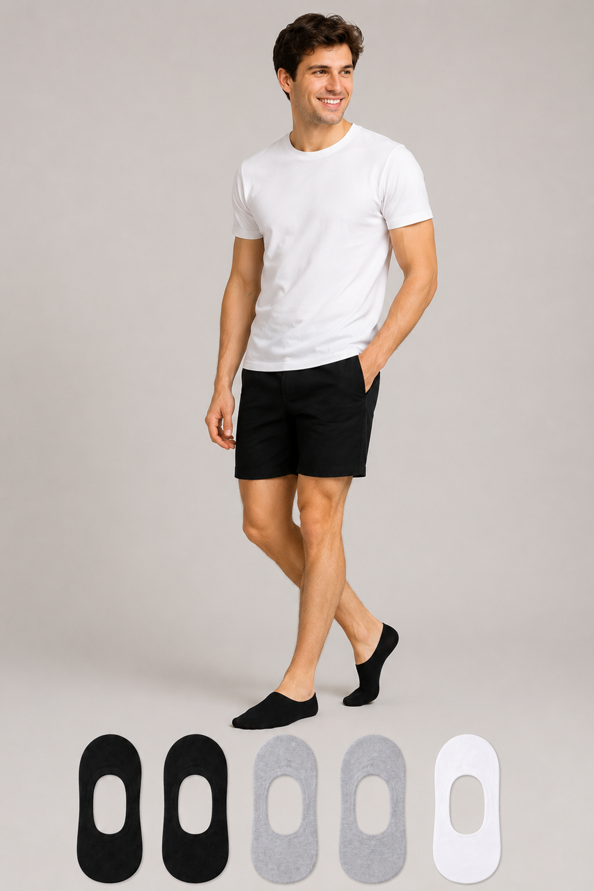 Hitit Socks Erkek 5 Çift Görünmez Babet Çorap Kaymaz Terletmez Topuk ve Burun Takviyeli Çok Renkli