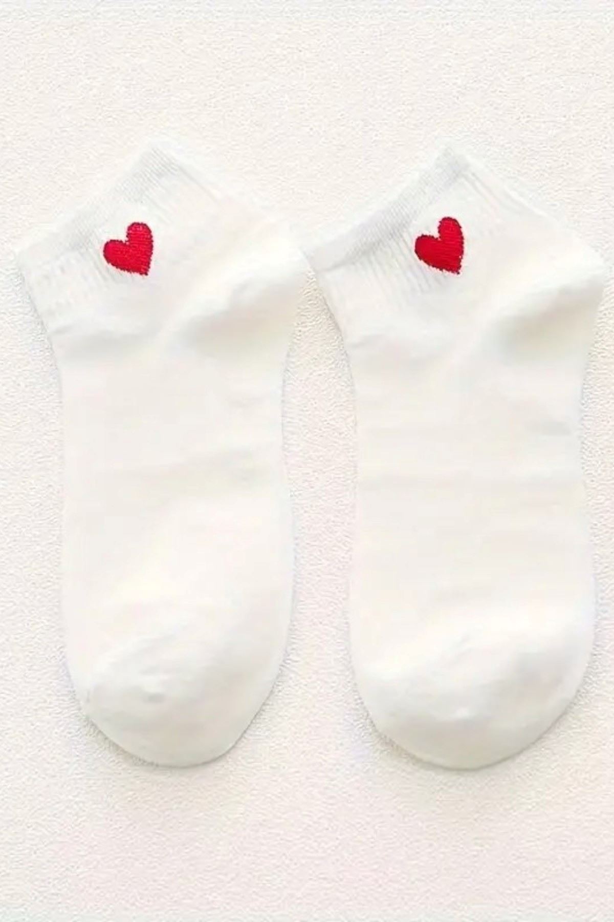 Hitit Socks Kadın 5 Çift Pamuklu Günlük Kullanım İçin Kalp Desenli Kısa Patik Bilek Çorabı Çok renkli