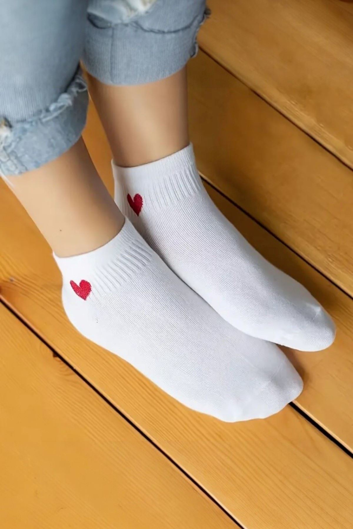 Hitit Socks Kadın 5 Çift Pamuklu Günlük Kullanım İçin Kalp Desenli Kısa Patik Bilek Çorabı Çok renkli