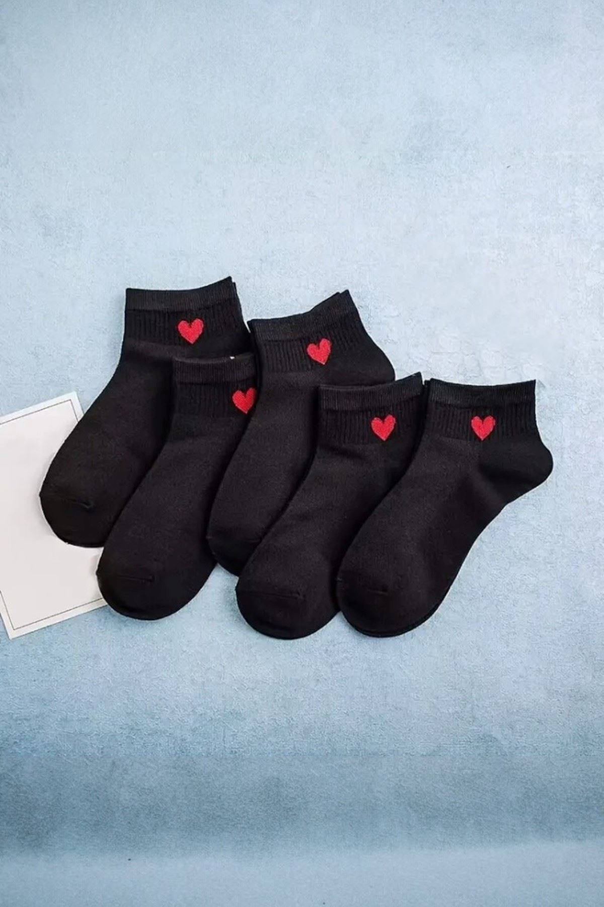 Hitit Socks Kadın 5 Çift Pamuklu Günlük Kullanım İçin Kalp Desenli Kısa Patik Bilek Çorabı Çok renkli