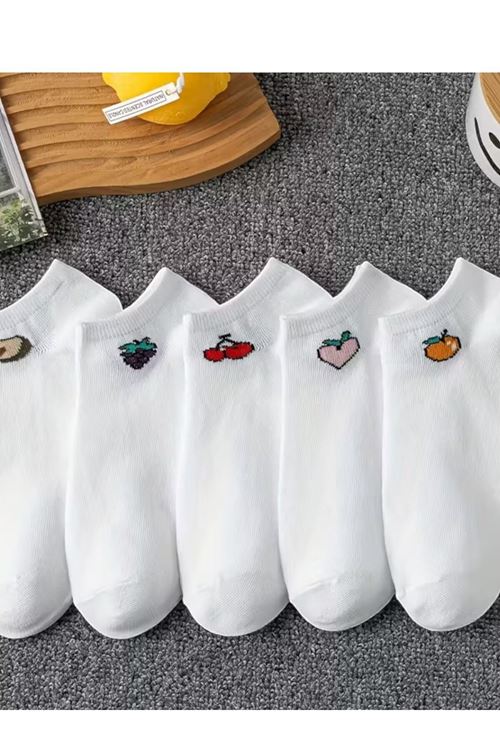 Kadın 5 Çift Renkli Meyve Desenli Günlük Premium Kalite Bilek Boy Kısa Patik Çorabı