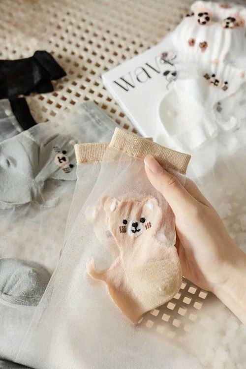 Kadın 3 Çift Premium Kalite Sevimli Kedi Desenli Tül Çorap Karışık Renkli