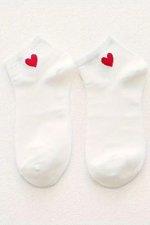 Kadın 8 Çift Pamuklu Günlük Kullanım İçin Kalp Desenli Kısa Patik Çorap Beyaz
