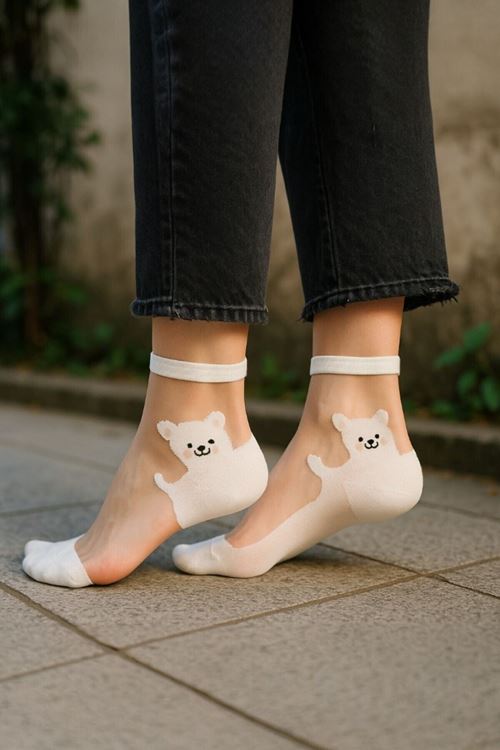 Kadın 3 Çift Premium Kalite Sevimli Kedi Desenli Tül Çorap Karışık Renkli