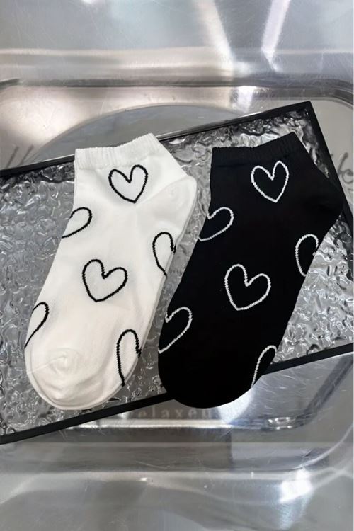 Kadın 4 Çift Premium Kalite Kalp Desenli Patik Çorap Çok Renkli