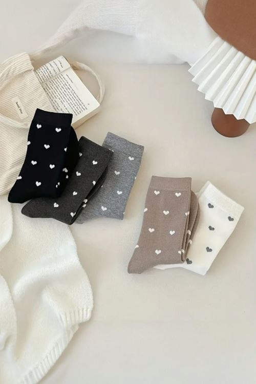 Kadın 5 Çift Premium Kalite Kalpli Tenis Çorap Çok Renkli