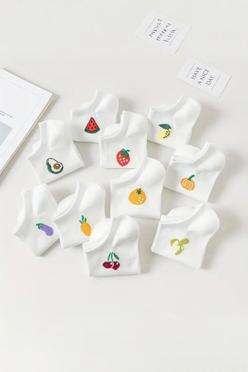 Kadın 10 Çift Premium Kalite Pamuklu Meyve Desenli Babet Çorap