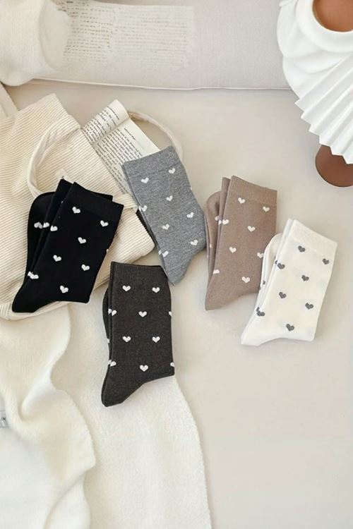 Kadın 5 Çift Premium Kalite Kalpli Tenis Çorap Çok Renkli