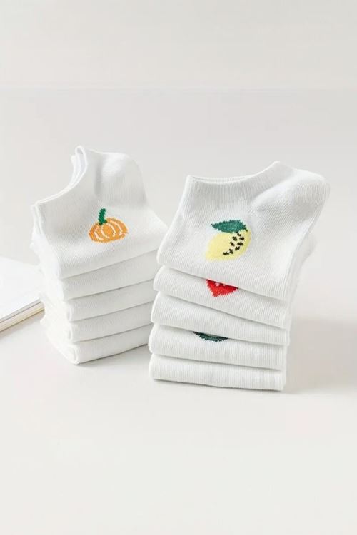 Kadın 10 Çift Premium Kalite Pamuklu Meyve Desenli Babet Çorap