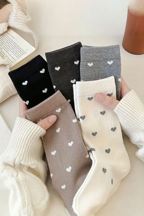 Kadın 5 Çift Premium Kalite Kalpli Tenis Çorap Çok Renkli