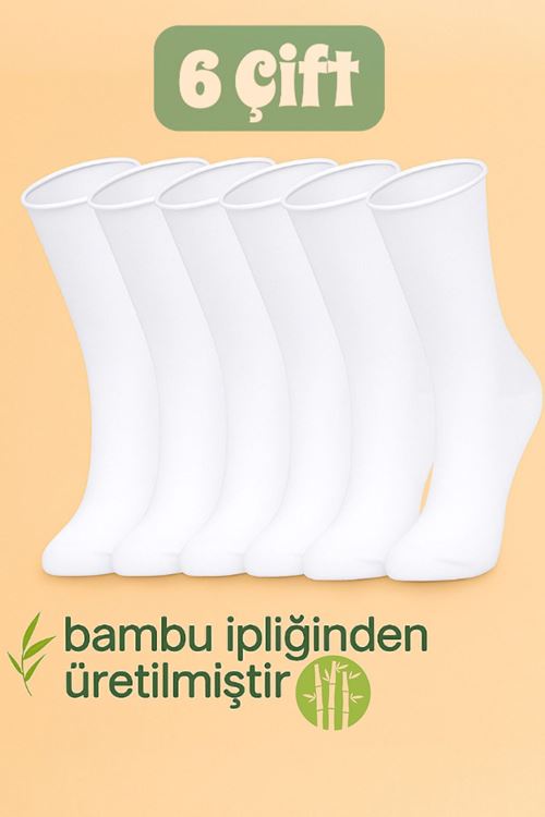 Kadın 6 Çift Premium Kalite Soft Kokulu Bacak Sıkmayan Esnek Bambu Lastiksiz Çorap