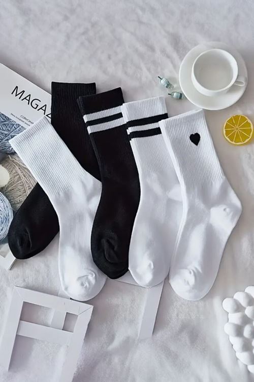 Unisex 5 Çift Premium Kalite Desenli Tenis Soket