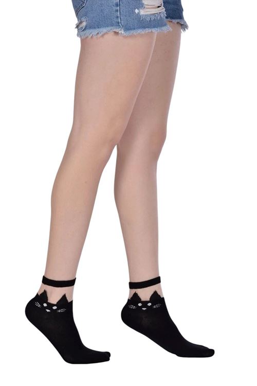 Kadın 4 Çift Premium Kalite Kedili Tül Patik Çorap