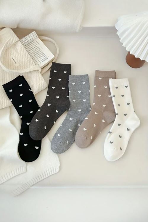 Kadın 5 Çift Premium Kalite Kalpli Tenis Çorap Çok Renkli