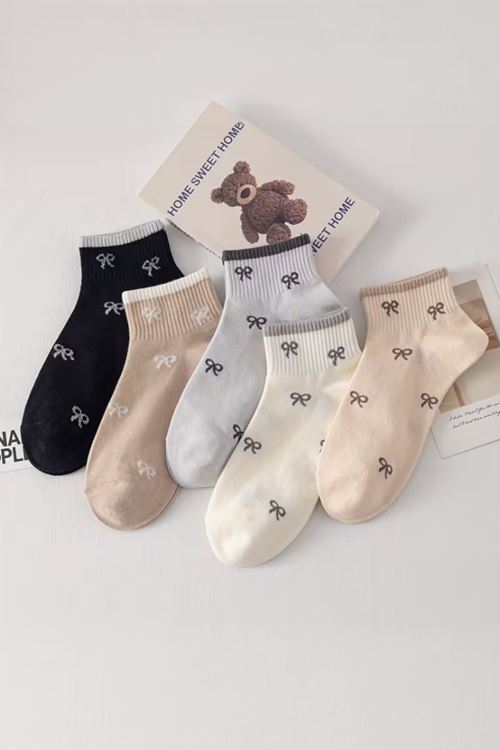 Kadın 5 Çift Premium Kalite Mini Kurdale Desenli Sevimli Kısa Kolej Ayak Bileği Çorabı