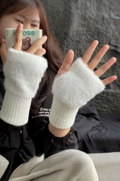 Kadın 1 Çift Kışlık Parmaksız Termal Esnek Polarlı Peluş Eldiven