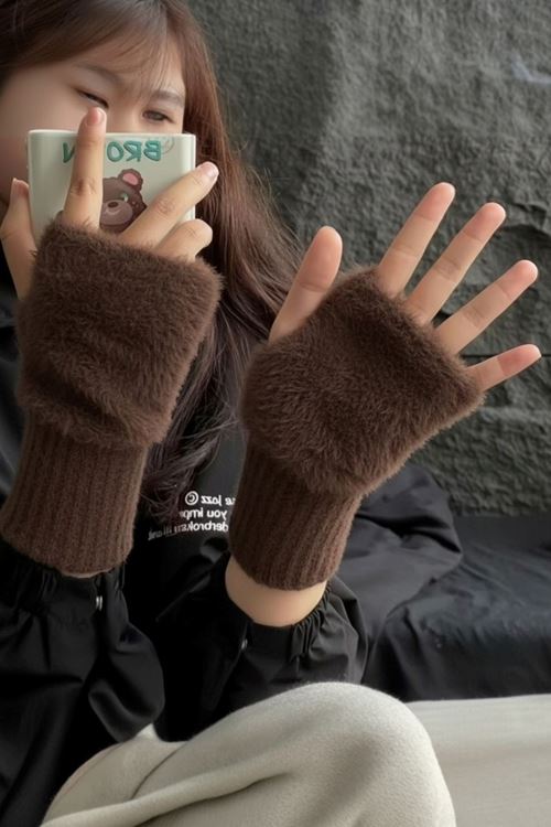 Kadın 1 Çift Kışlık Parmaksız Termal Esnek Polarlı Peluş Eldiven