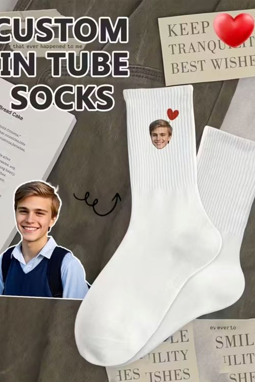 Hitit Socks Kişiye Özel Fotoğraf Baskılı ve Yazılı 1 Çift Uzun Kolej Çorap Beyaz