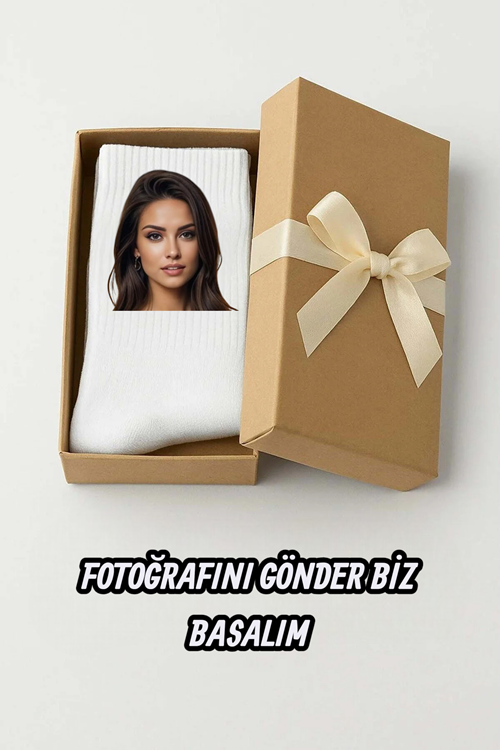 Hitit Socks Kişiye Özel Fotoğraf Baskılı ve Yazılı 1 Çift Uzun Kolej Çorap Beyaz