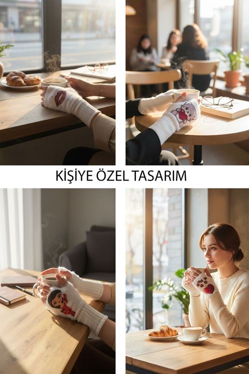 Hitit Socks Kişiye Özel Tasarımlı Kadın 1 Çift Kışlık Parmaksız Termal Esnek Peluş Eldiven