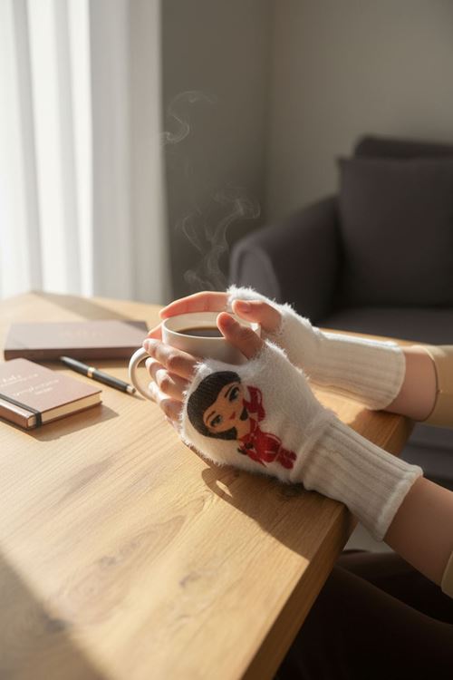 Hitit Socks Kişiye Özel Tasarımlı Kadın 1 Çift Kışlık Parmaksız Termal Esnek Peluş Eldiven