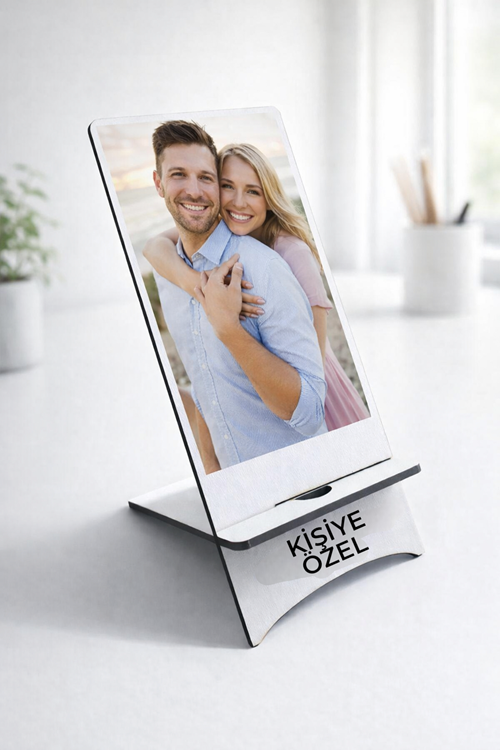Kişiye Özel Baskılı Telefon Tutacağı Ahşap Logo veya Fotoğraf Baskısına Uygun 